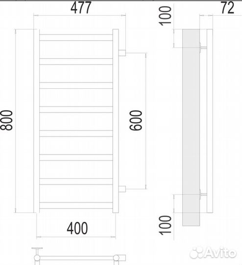 Аврора П8 400х800 бп600 Полотенцесушитель terminus