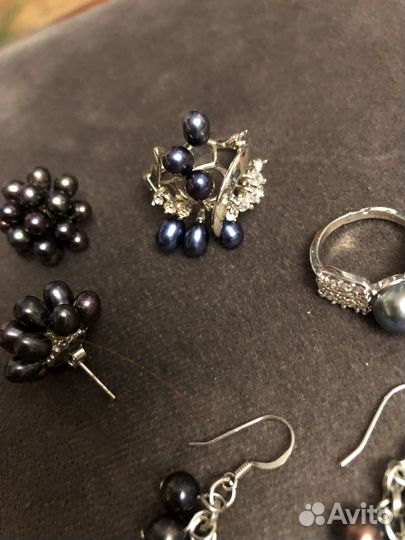 Серьги кольца с натуральным жемчугом + Swarovsky