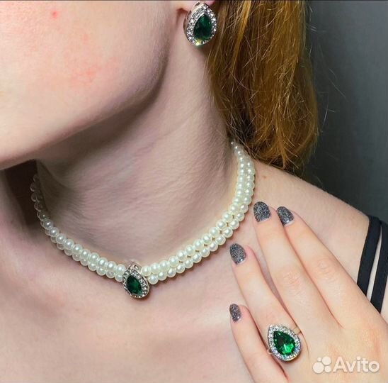 Комплект Кольцо+колье+серьги жемчуг
