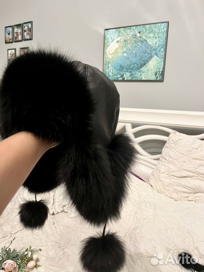 Шапка фабричная нат. Песец+ нат. Кожа, 57