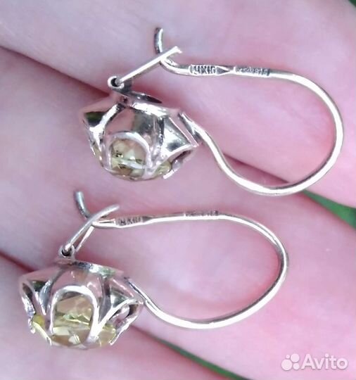 Серьги винтаж цитрин серебро 875 пр гост СССР