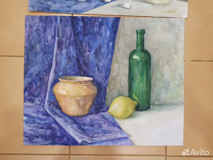 Натюрморт акварелью картина в черно-белом цвете