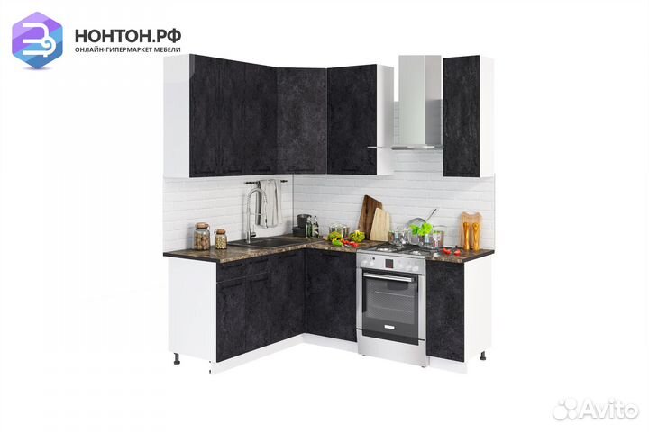 Кухня угловая Нувель 1.6 на 1.4 м бетон черный