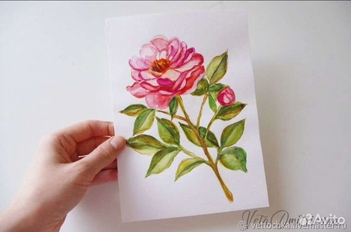 Ботаническая акварель цветущий бутон акварель