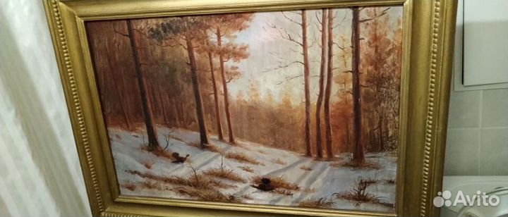 Картина Зимний кедровый лес и тетерева.Живопись 50