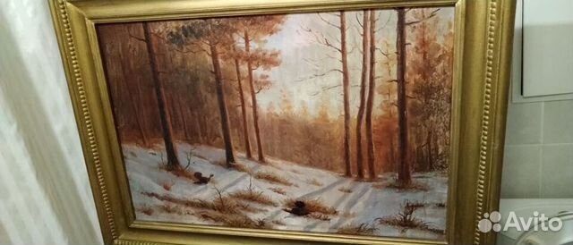 Картина Зимний кедровый лес и тетерева.Живопись 50