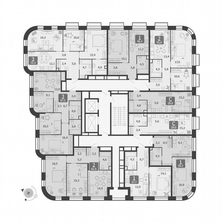 2-к. квартира, 54,7 м², 10/15 эт.