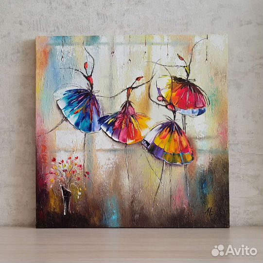 Картина холст масло мастихин 60*60 балерины