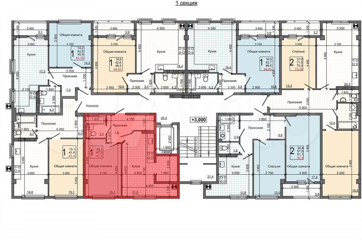 1-к. квартира, 46,9 м², 2/9 эт.