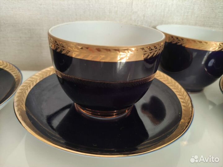 Чайная пара лфз. Кобальт с позолотой