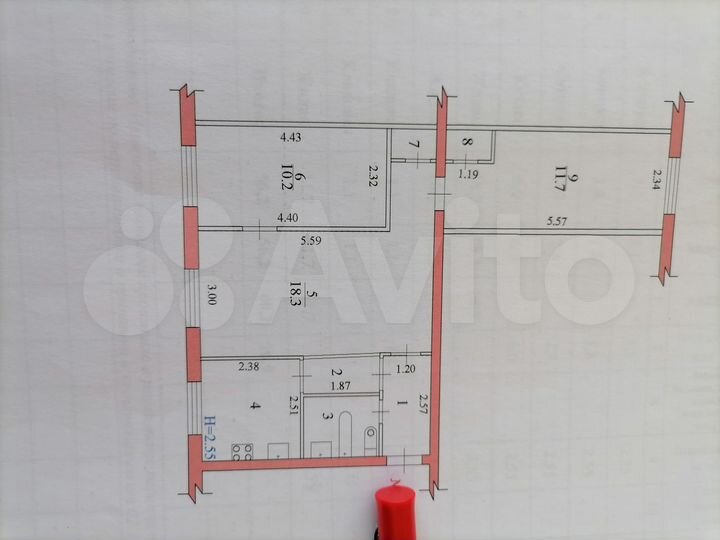 3-к. квартира, 56,2 м², 2/5 эт.