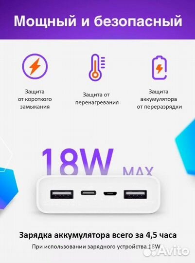 Повербанк от Xiaomi 3, 20000 mAh, белый