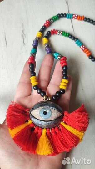 Бохо бусы с кулоном ручная работа