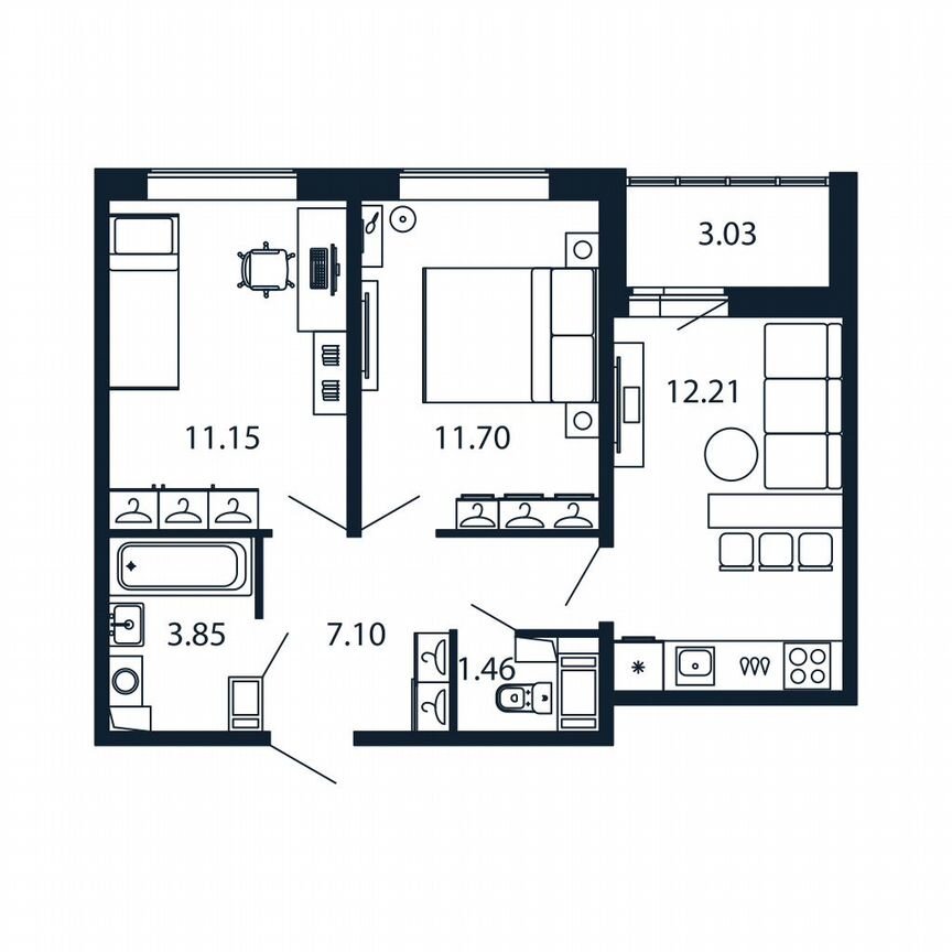 2-к. квартира, 46 м², 8/12 эт.