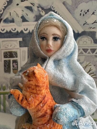 Елочные игрушки из ваты снегурочка с котиком