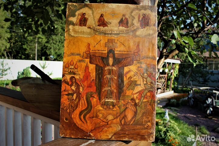 Старинная икона Невидимая Брань 40*28*4,5 живопись
