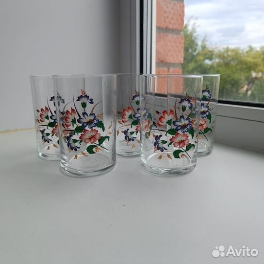 Стаканы стеклянные СССР с цветами и позолотой