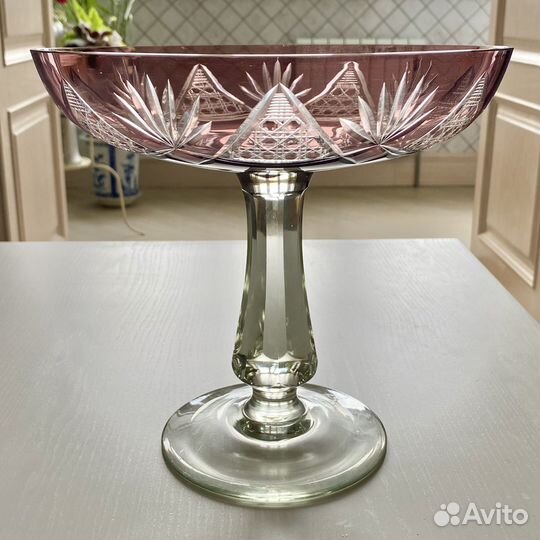 Ваза для фруктов на ножке СССР марганцовка большая