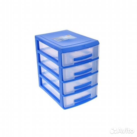 Комод-мини 4-х секц. Декор тем.-голубой/прозрачный