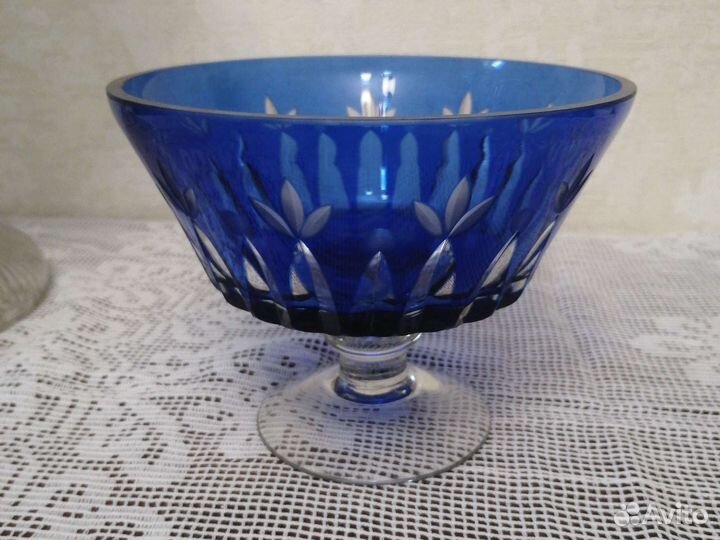 Рюмка вазочка синее стекло винтаж