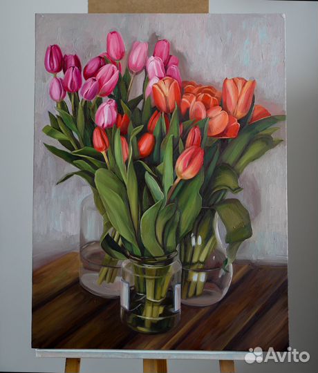 Картина маслом на холсте Натюрморт с тюльпанами