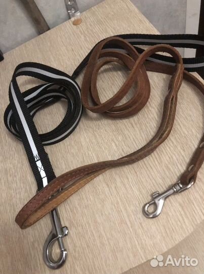 Два поводка для собак.кожа /светоотражающий