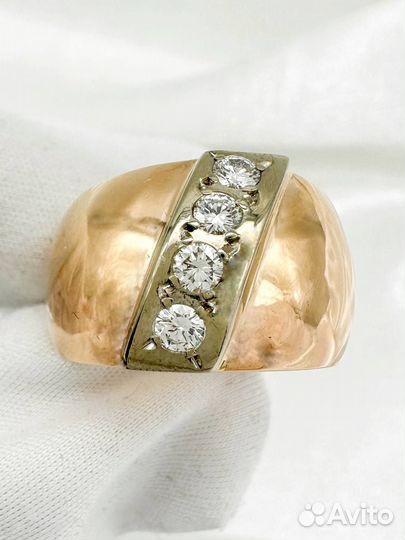 Золотое кольцо СССР чалма бриллианты 585 / 6.79 гр