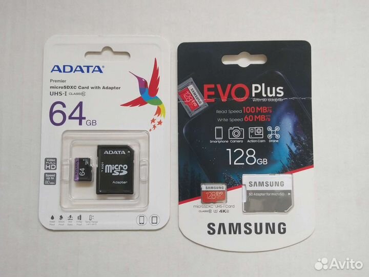 Карты памяти MicroSD Adata 64Gb/Samsung 128Gb