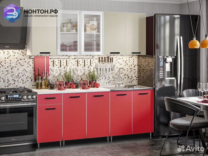 Кухня Рио-1 2.0м бежевый / красный