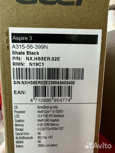 Ноутбук Acer Aspire 3 A315-56 Intel-i3 Новый