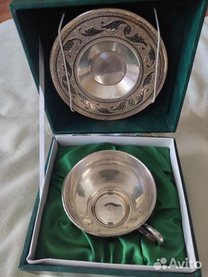 Чайная пара серебро 875 пробы