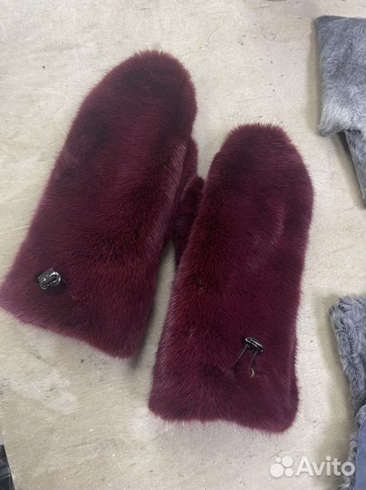 Варежки норковые бордо