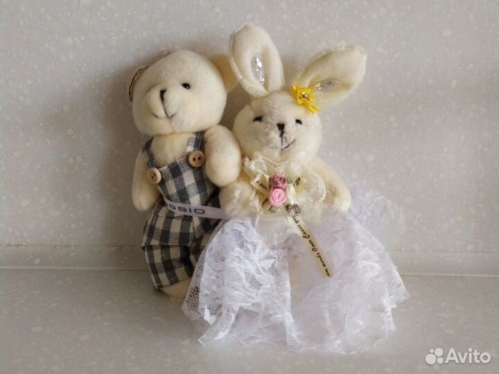 Игрушки Заяц и зайка, свадьба, украшение букет тор
