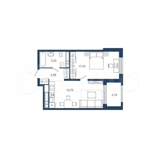 1-к. квартира, 50,3 м², 15/22 эт.