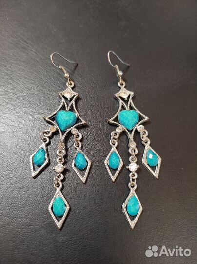 Серьги длинные бирюзовые