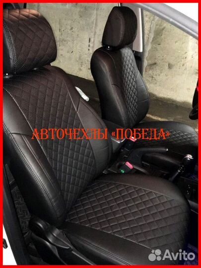 Чехлы Ssangyong Actyon из экокожи чёрные Ромб