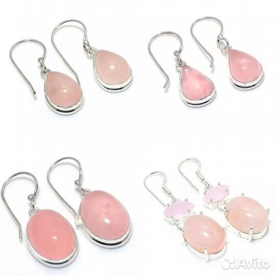 Серьги натуральный розовый кварц
