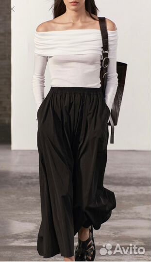 Юбка миди Zara черная текущая коллекция XS-S