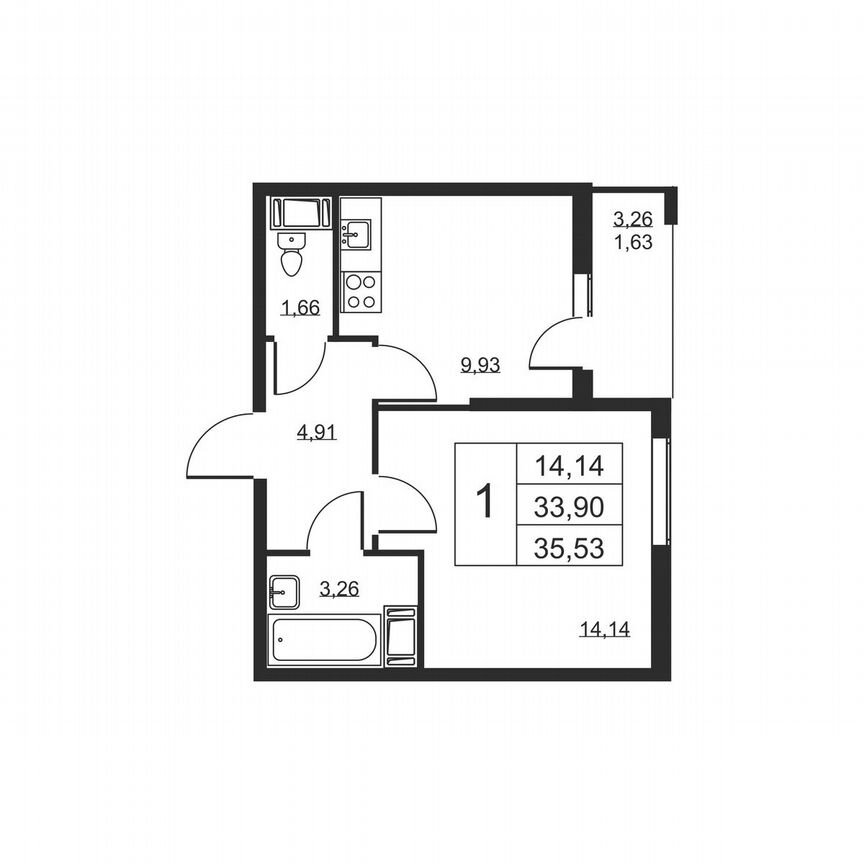 1-к. квартира, 35,5 м², 3/19 эт.