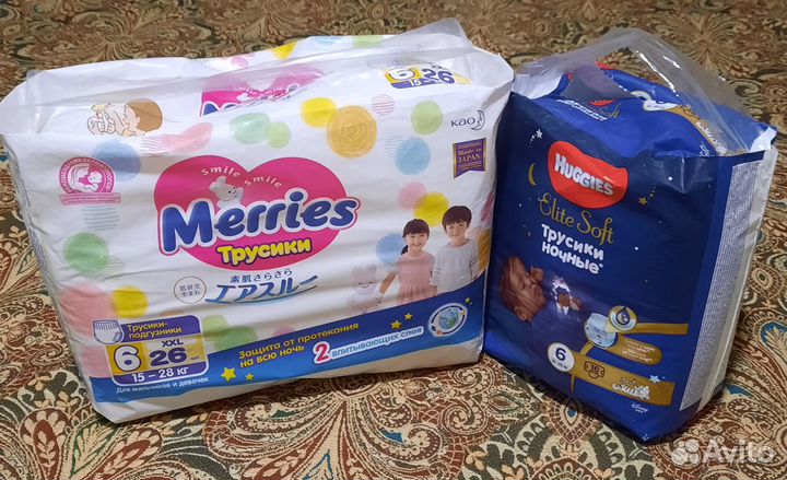 Подгузники-трусики Merriesxxl, Huggies Elite Soft6
