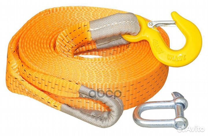 Трос буксировочный лента 10 т 6 м крюк-скоба Ав