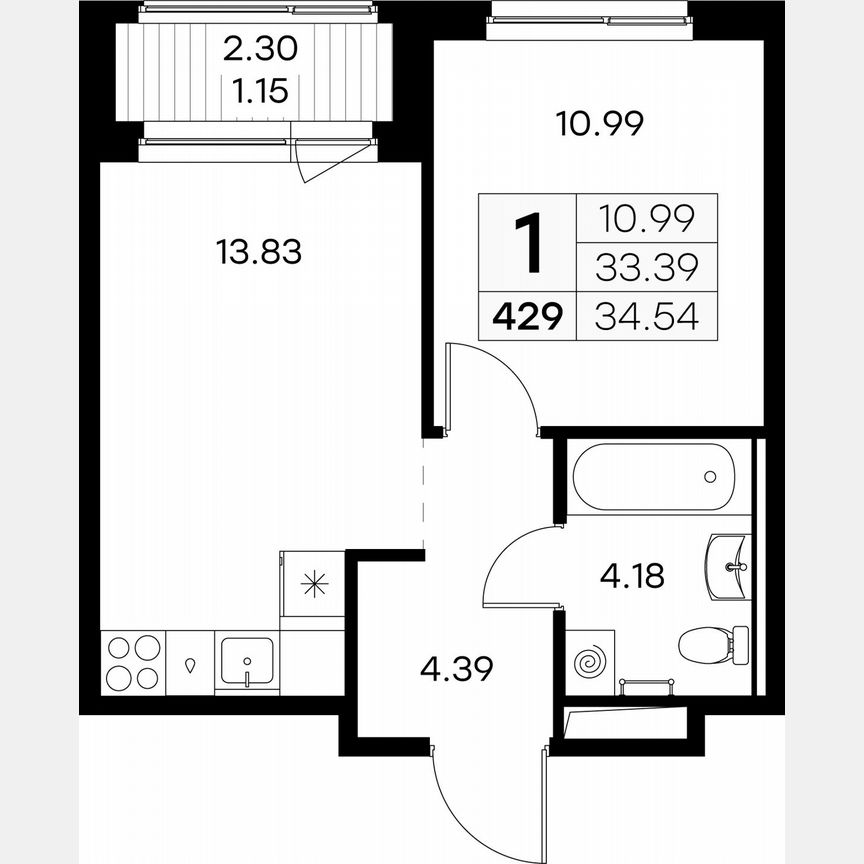 1-к. квартира, 34,5 м², 7/9 эт.