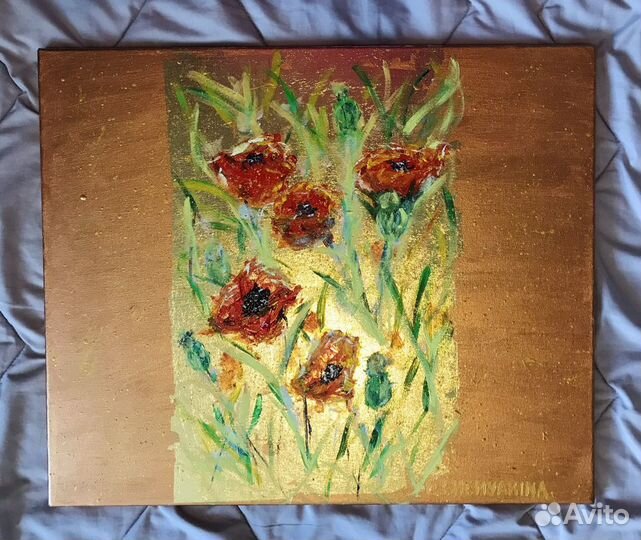 Картина интерьерная с красными маками на патали