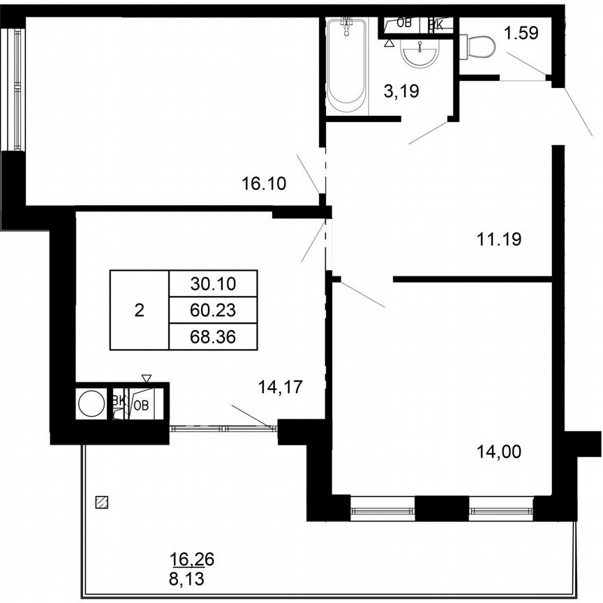 2-к. квартира, 68,4 м², 4/4 эт.