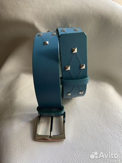 Ремень кожаный голубой для брюк для джинс новый