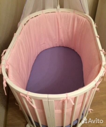 Бортики, белье для круглой и овальной кроватки