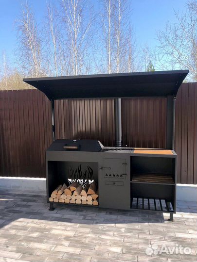 Мангал с крышей и печью