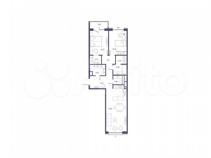 2-к. квартира, 82,5 м², 6/9 эт.