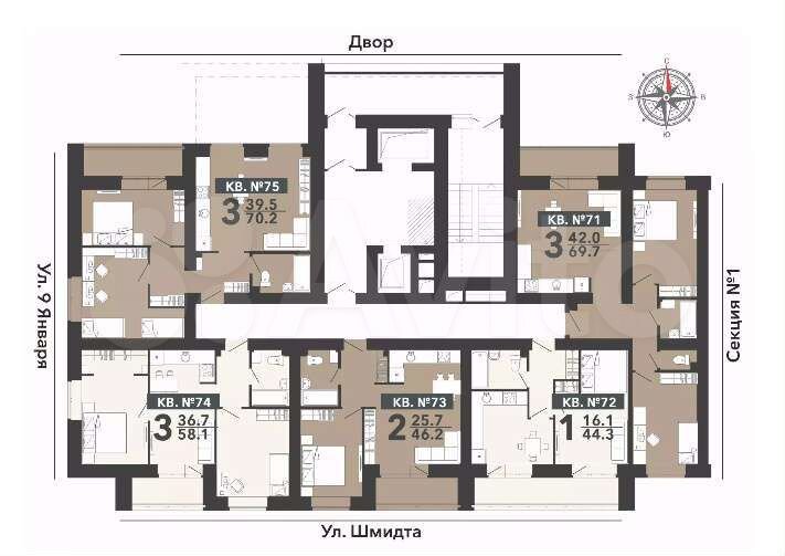 3-к. квартира, 56,3 м², 7/12 эт.