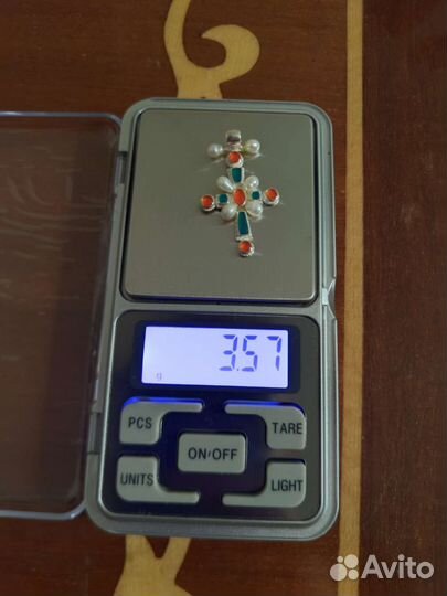 Серебряный крестик 925 с эмалями и жемчугом